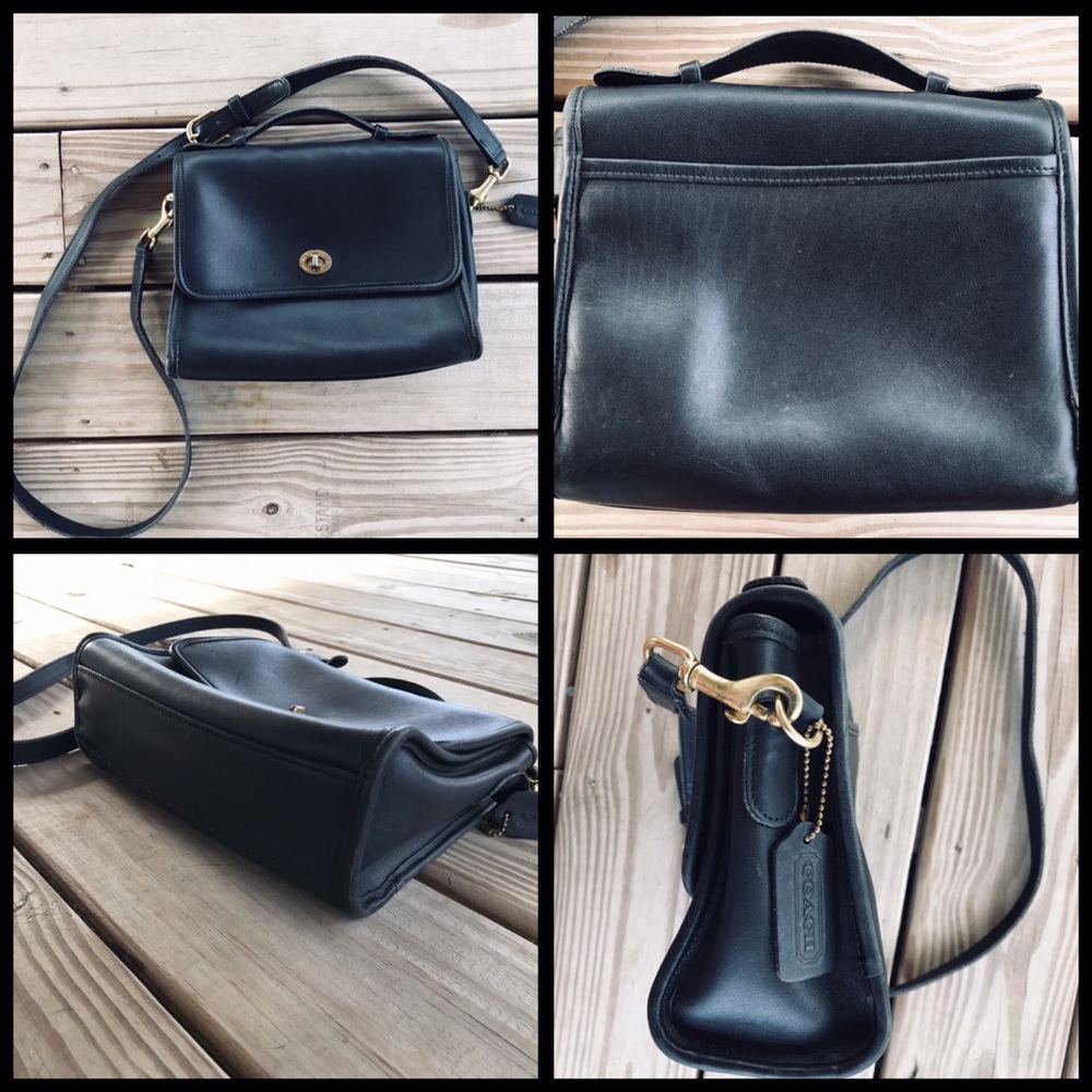 VTG 1980s Black Leather Coach Crossbody/Messenger